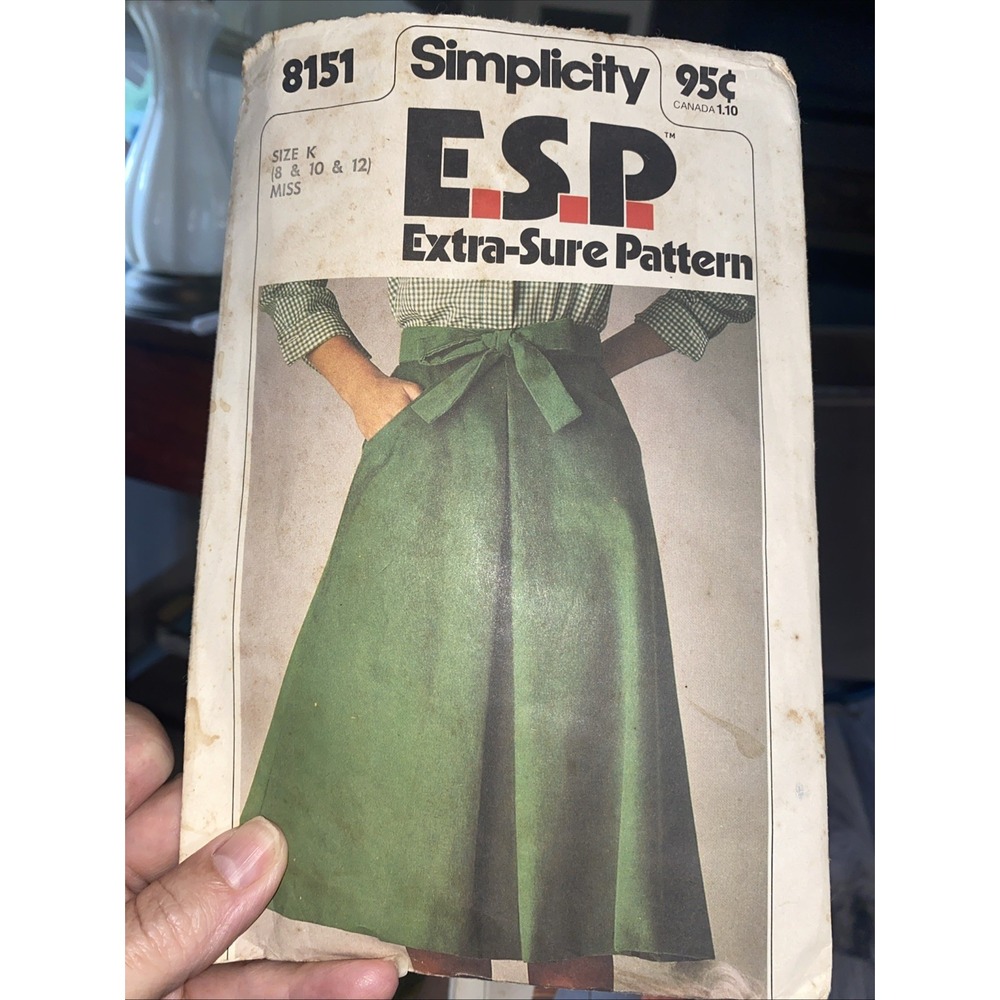 Vintage 1977 Simplicity 8151 Back Wrap Skirt Sewing Pattern Size 8 Cut Complete